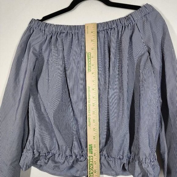 Theory Odettah Seersucker Off the Shoulder Top Blue White Stripe Summer Coastal - Picture 9 of 9